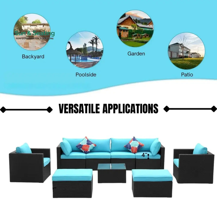 Vesna 6-Piece Outdoor Conversation Set (Black/Sky-Blue) Sofa Set