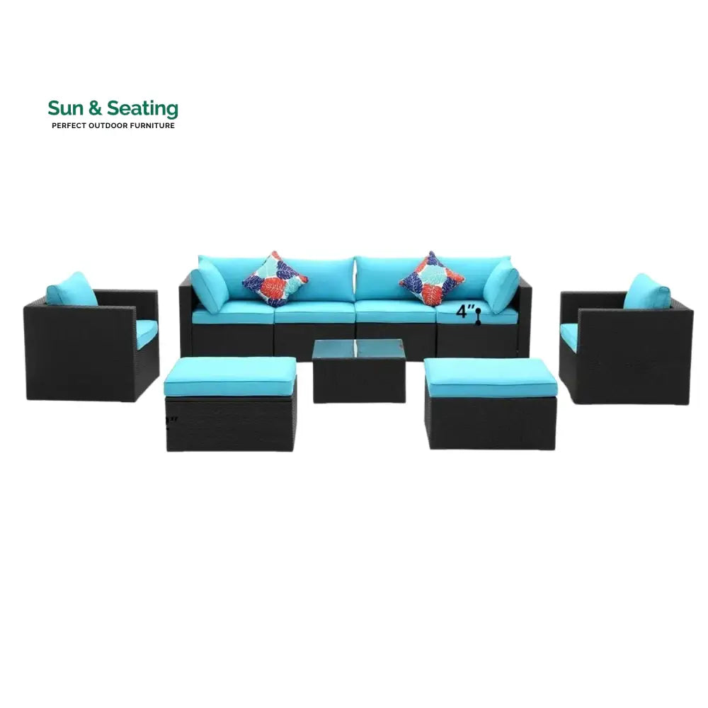 Vesna 6-Piece Outdoor Conversation Set (Black/Sky-Blue) Sofa Set