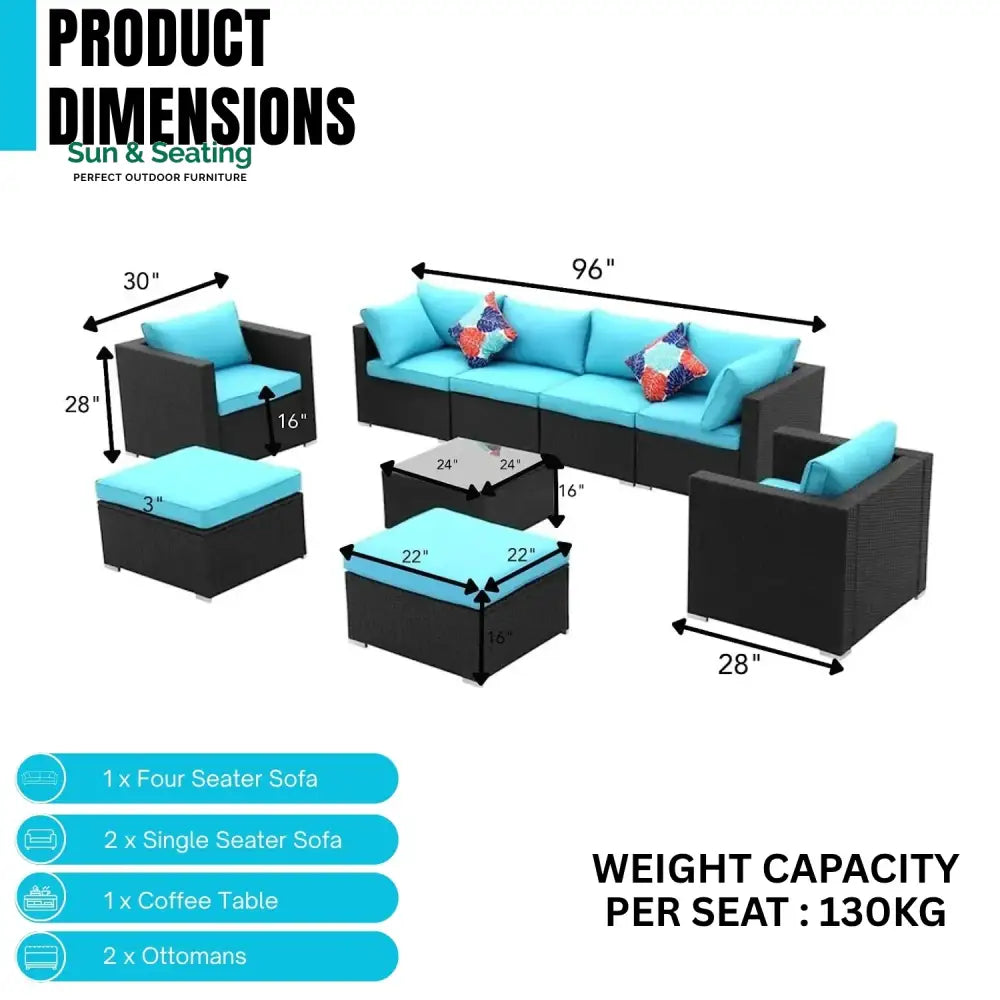 Vesna 6-Piece Outdoor Conversation Set (Black/Sky-Blue) Sofa Set