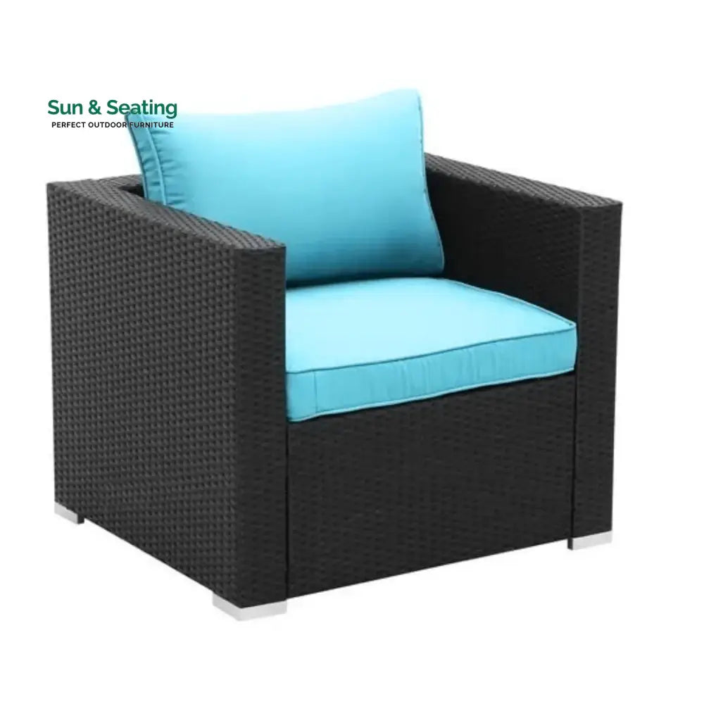 Vesna 6-Piece Outdoor Conversation Set (Black/Sky-Blue) Sofa Set