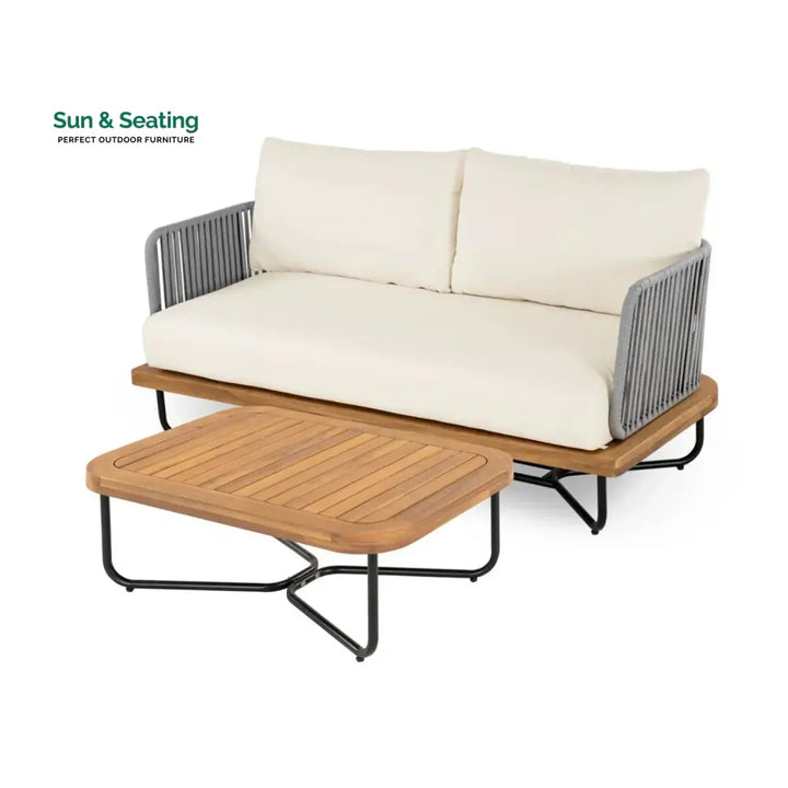 Vibhuti Outdoor 4-Piece Rope Woven Conversation Sofa Set with Wooden Top Table Sofa Set