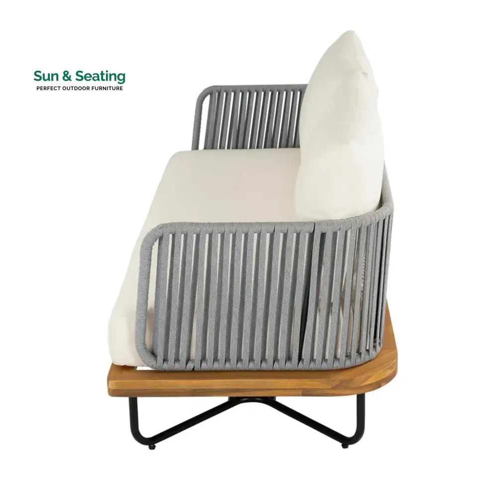 Vibhuti Outdoor 4-Piece Rope Woven Conversation Sofa Set with Wooden Top Table Sofa Set