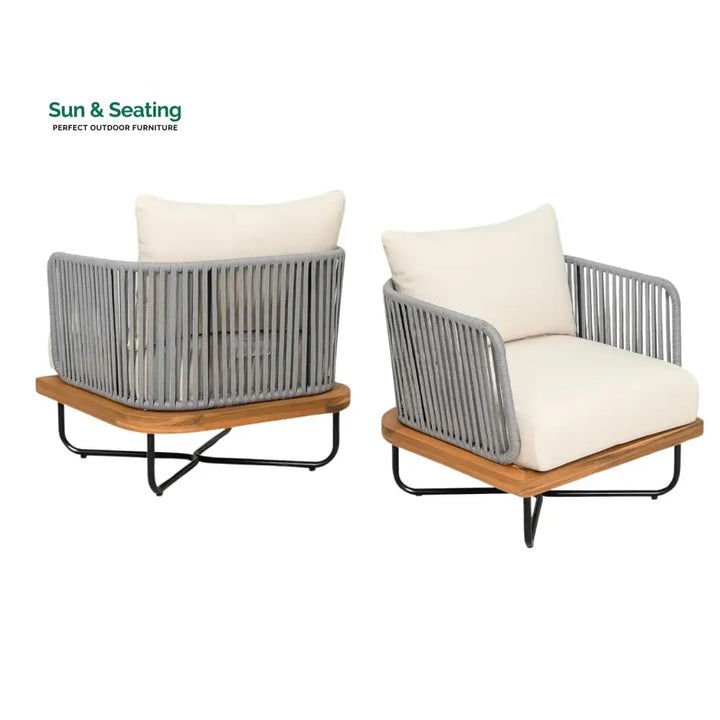 Vibhuti Outdoor 4-Piece Rope Woven Conversation Sofa Set with Wooden Top Table Sofa Set