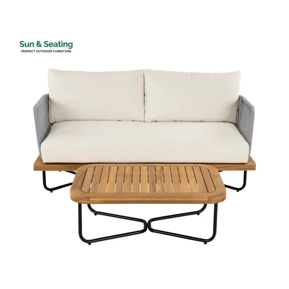 Vibhuti Outdoor 4-Piece Rope Woven Conversation Sofa Set with Wooden Top Table Sofa Set