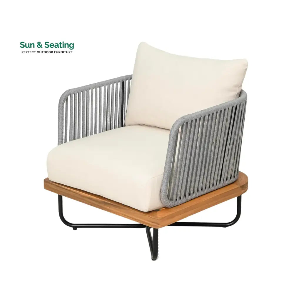 Vibhuti Outdoor 4-Piece Rope Woven Conversation Sofa Set with Wooden Top Table Sofa Set