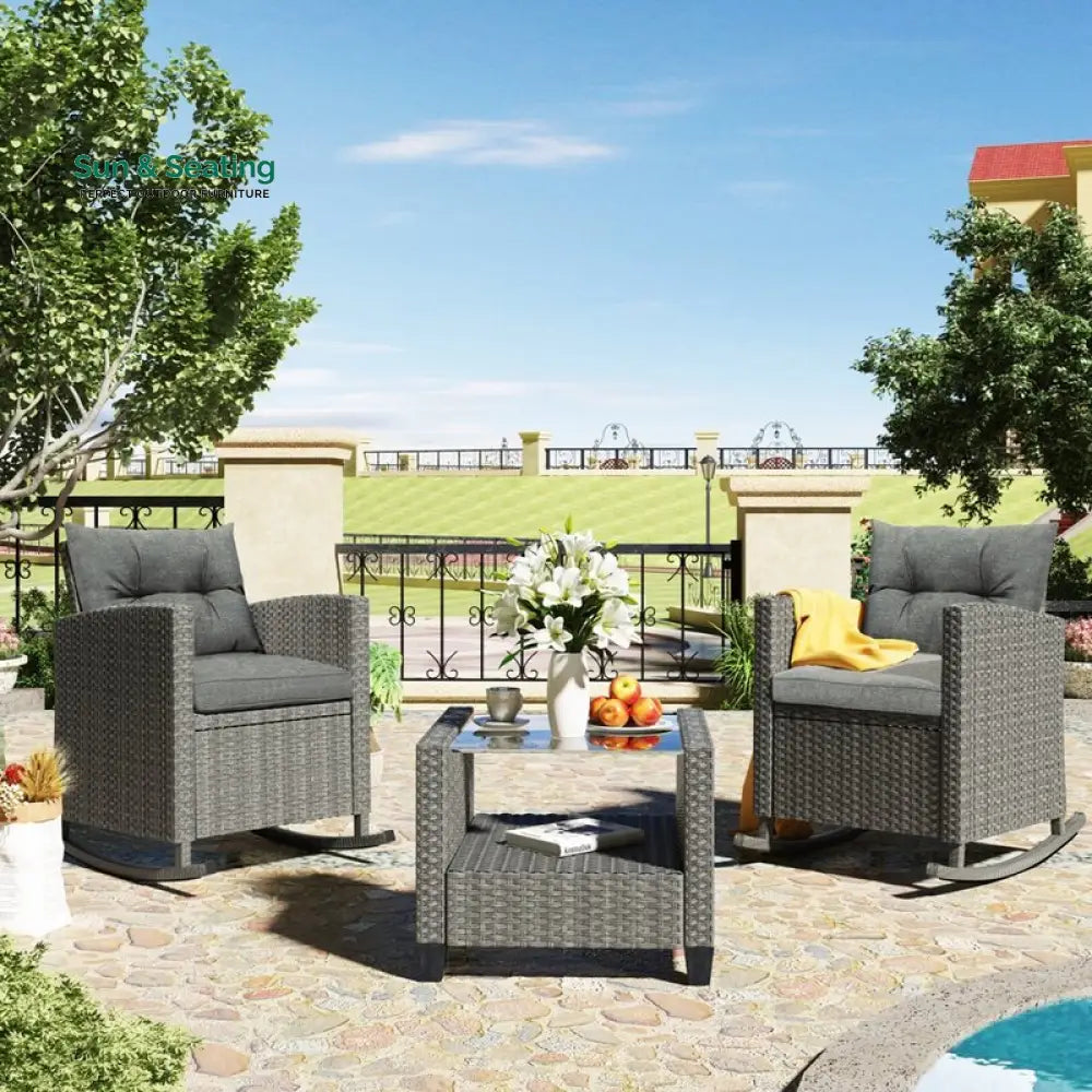 Vicy Outdoor Patio Seating Set 2 Chairs and 1 Table Set (Grey) Coffee Table Sets