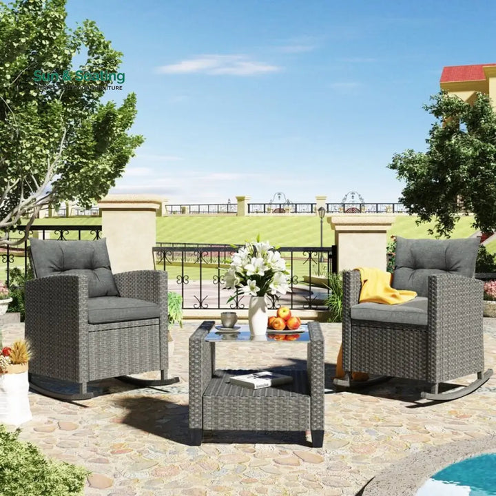 Vicy Outdoor Patio Seating Set 2 Chairs and 1 Table Set (Grey) Coffee Table Sets