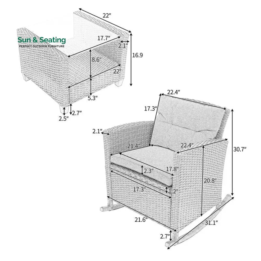 Vicy Outdoor Patio Seating Set 2 Chairs and 1 Table Set (Grey) Coffee Table Sets