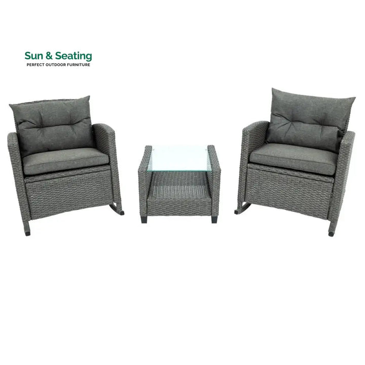 Vicy Outdoor Patio Seating Set 2 Chairs and 1 Table Set (Grey) Coffee Table Sets