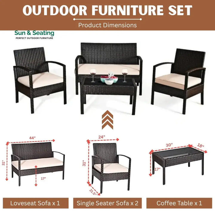 Violet 4 Pieces Patio Furniture Set Outdoor Sectional Sofa Sofa Set
