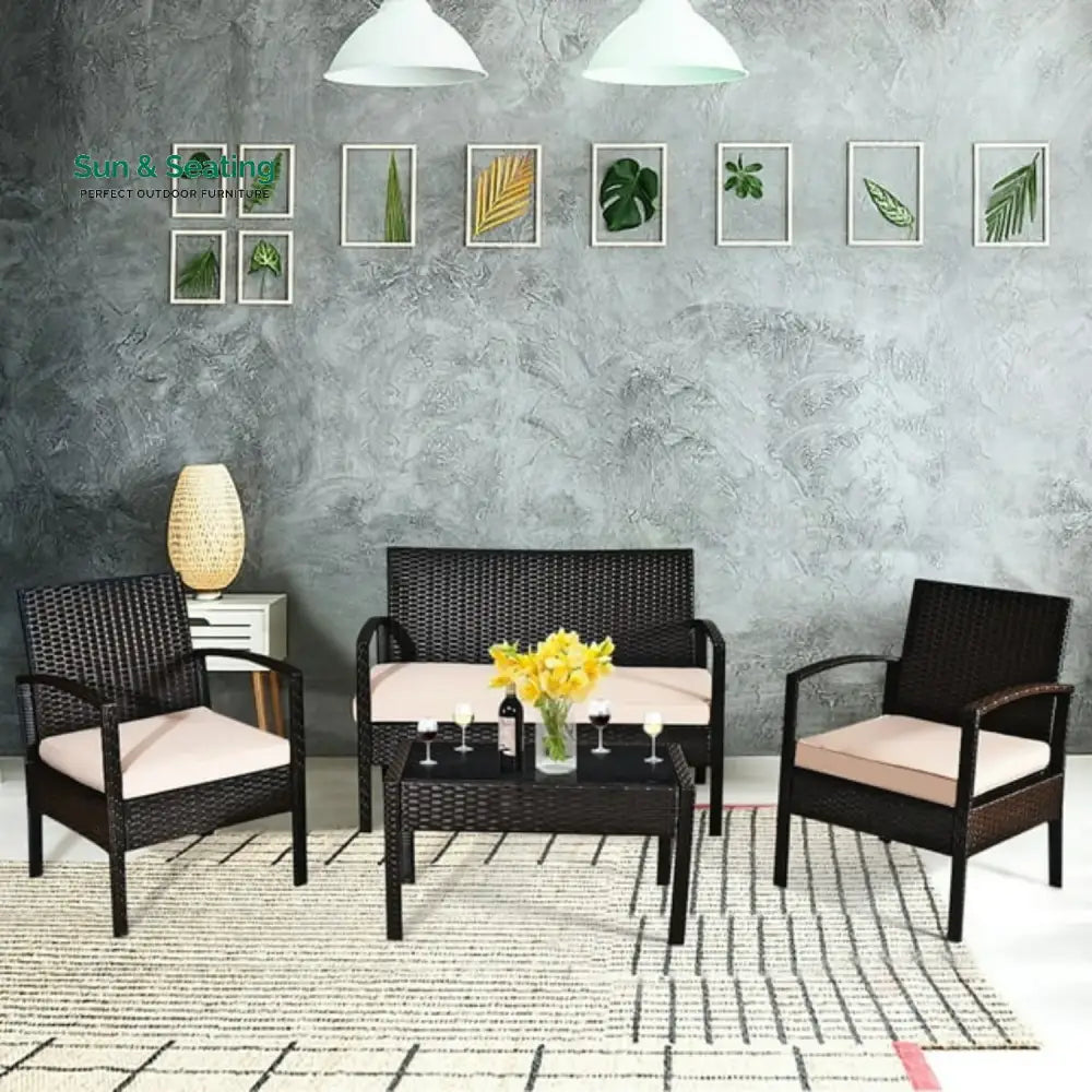Violet 4 Pieces Patio Furniture Set Outdoor Sectional Sofa Sofa Set