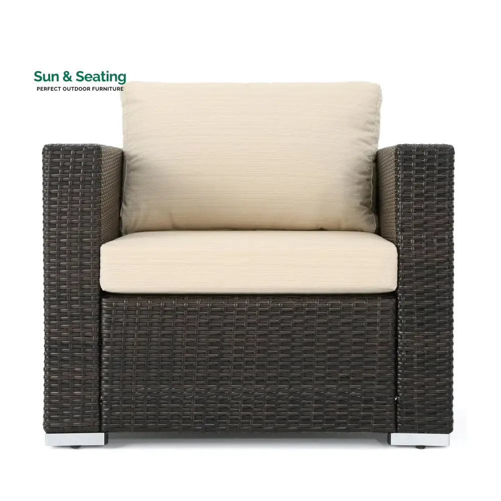 Violeta 7-Piece Rattan Sectional Sofa Set (Dark Brown/Cream) Sofa Set