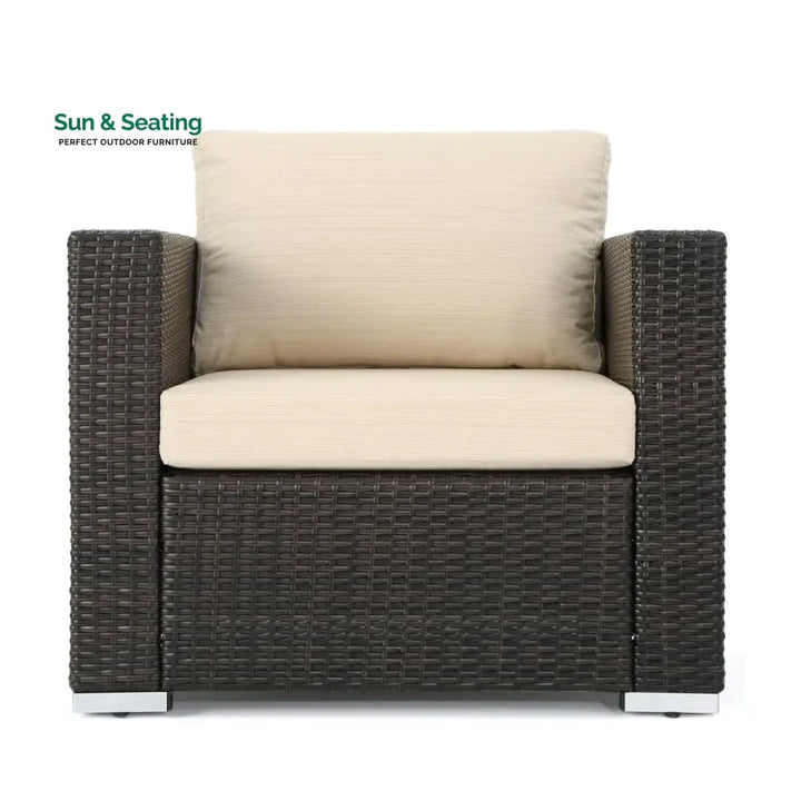 Violeta 7-Piece Rattan Sectional Sofa Set (Dark Brown/Cream) Sofa Set