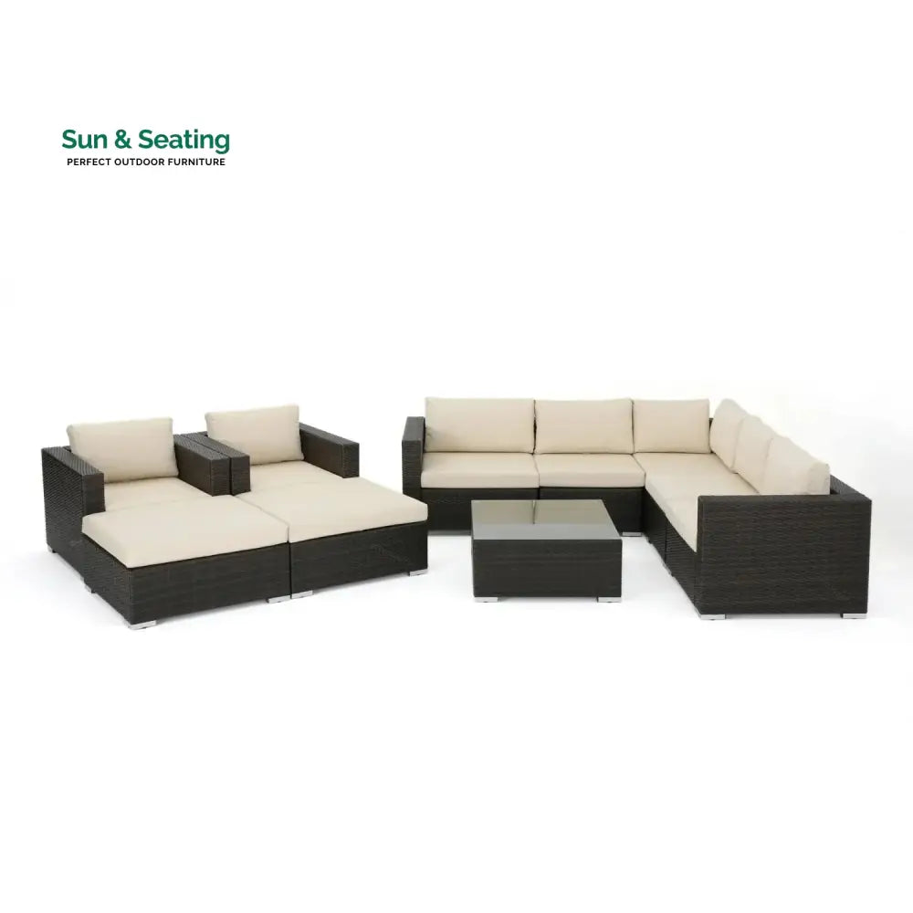 Violeta 7-Piece Rattan Sectional Sofa Set (Dark Brown/Cream) Sofa Set