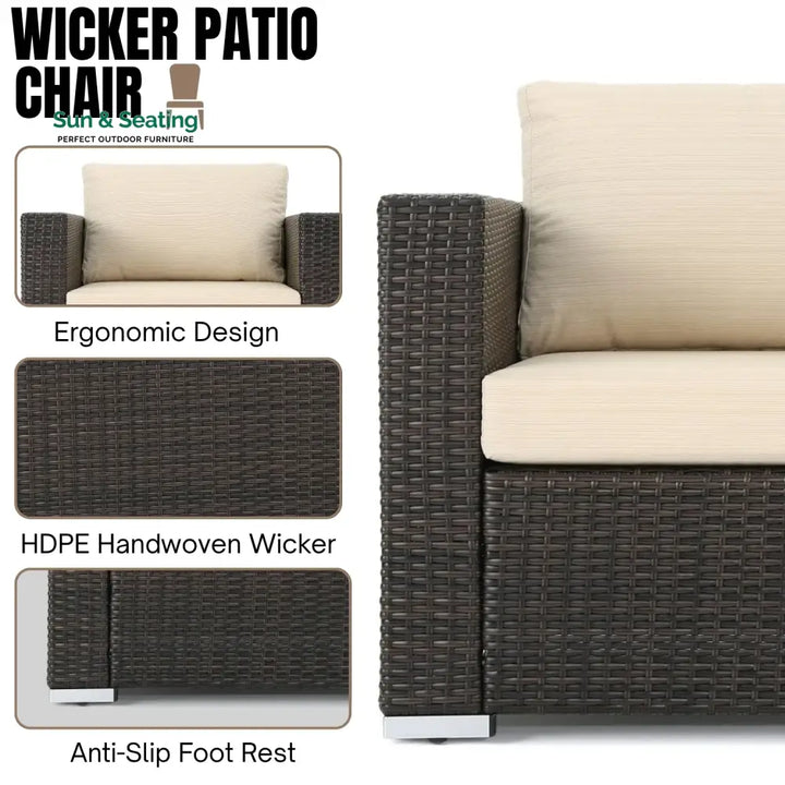 Violeta 7-Piece Rattan Sectional Sofa Set (Dark Brown/Cream) Sofa Set