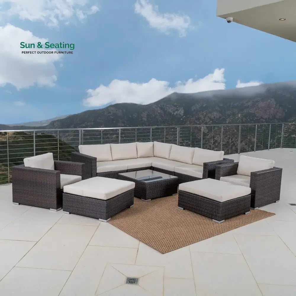 Violeta 7-Piece Rattan Sectional Sofa Set (Dark Brown/Cream) Sofa Set