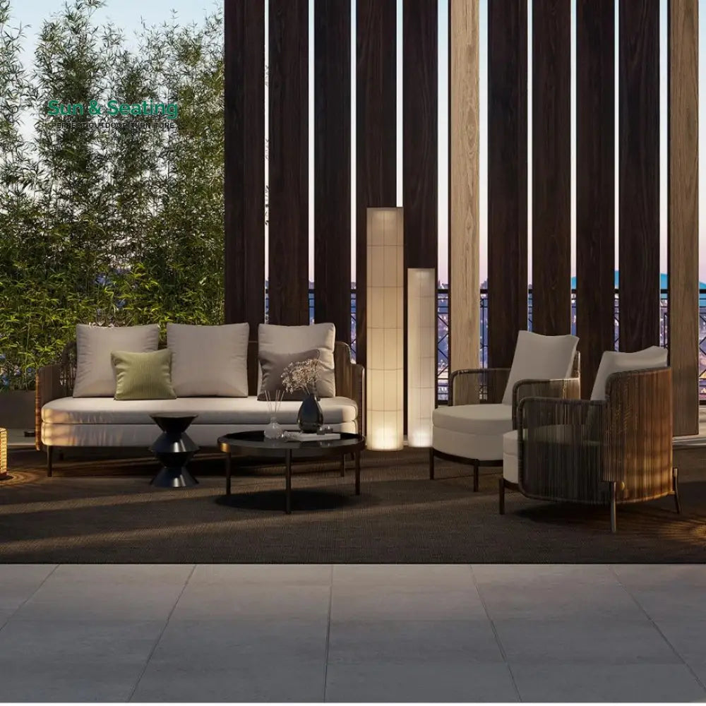 Viov Outdoor Garden Balcony Sofa Set 3 Seater,2 Single seater and 1 Center Table Set (Brown) Sofa Sets