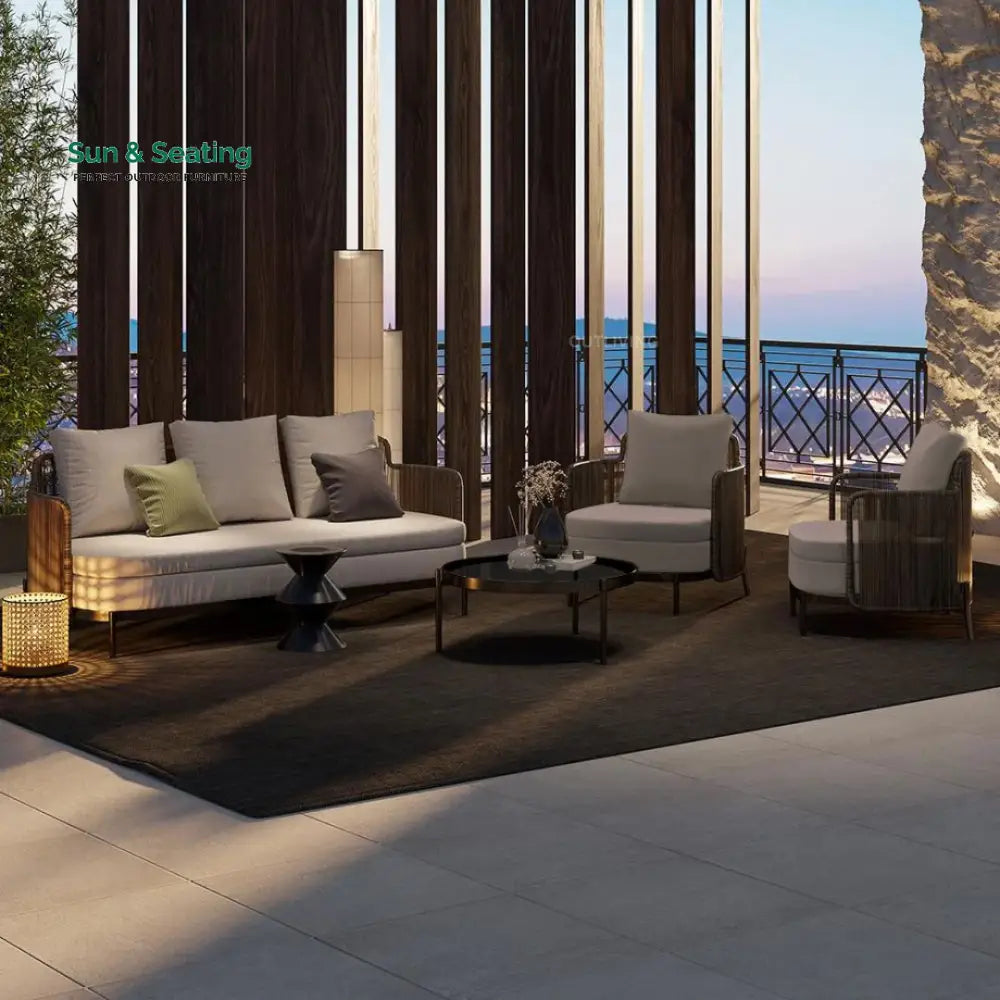 Viov Outdoor Garden Balcony Sofa Set 3 Seater,2 Single seater and 1 Center Table Set (Brown) Sofa Sets