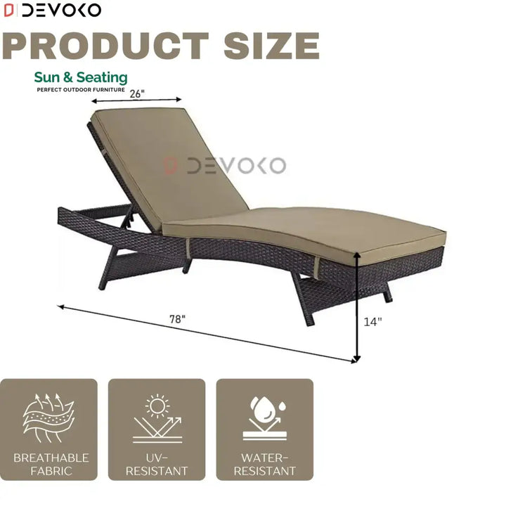 Virtudes Outdoor Rattan Wicker Chaise Lounger For Poolside Lounger Set