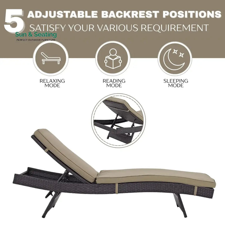 Virtudes Outdoor Rattan Wicker Chaise Lounger For Poolside Lounger Set