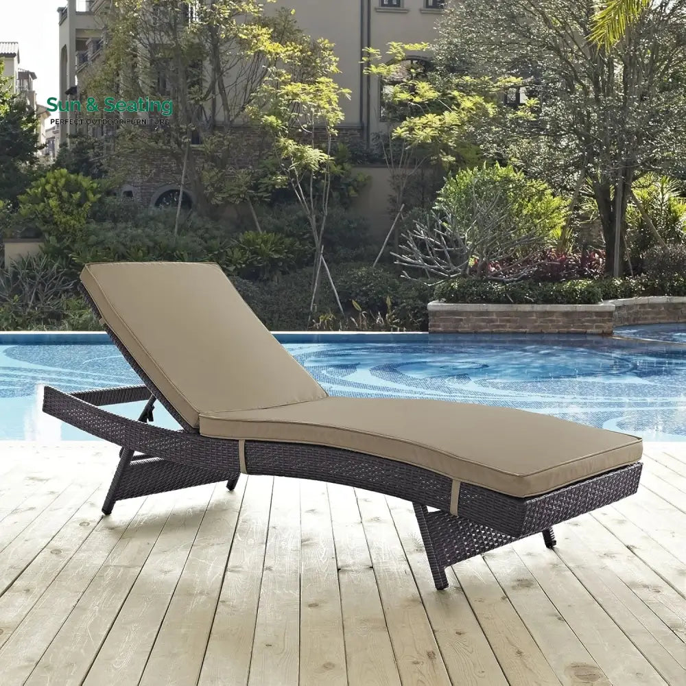 Virtudes Outdoor Rattan Wicker Chaise Lounger For Poolside Lounger Set