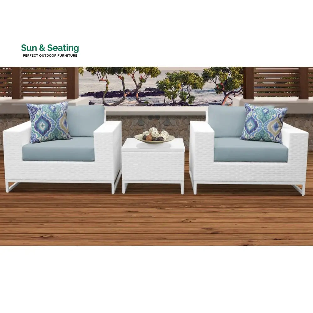 Vitale Outdoor Sofa Set 2 Single seater and 1 Center Table (White + Light Blue) Sofa Sets