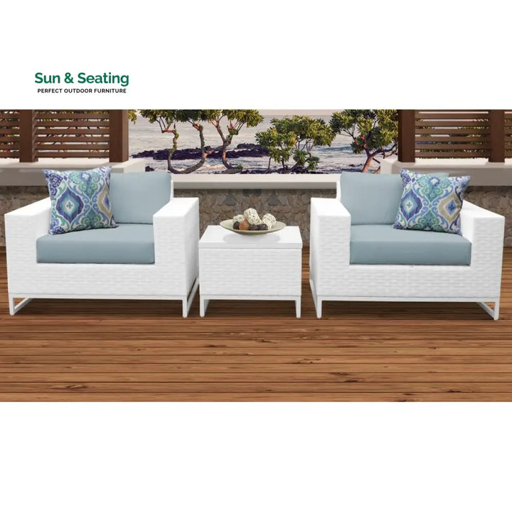 Vitale Outdoor Sofa Set 2 Single seater and 1 Center Table (White + Light Blue) Sofa Sets