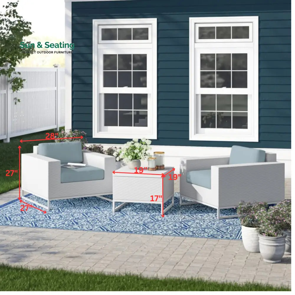 Vitale Outdoor Sofa Set 2 Single seater and 1 Center Table (White + Light Blue) Sofa Sets