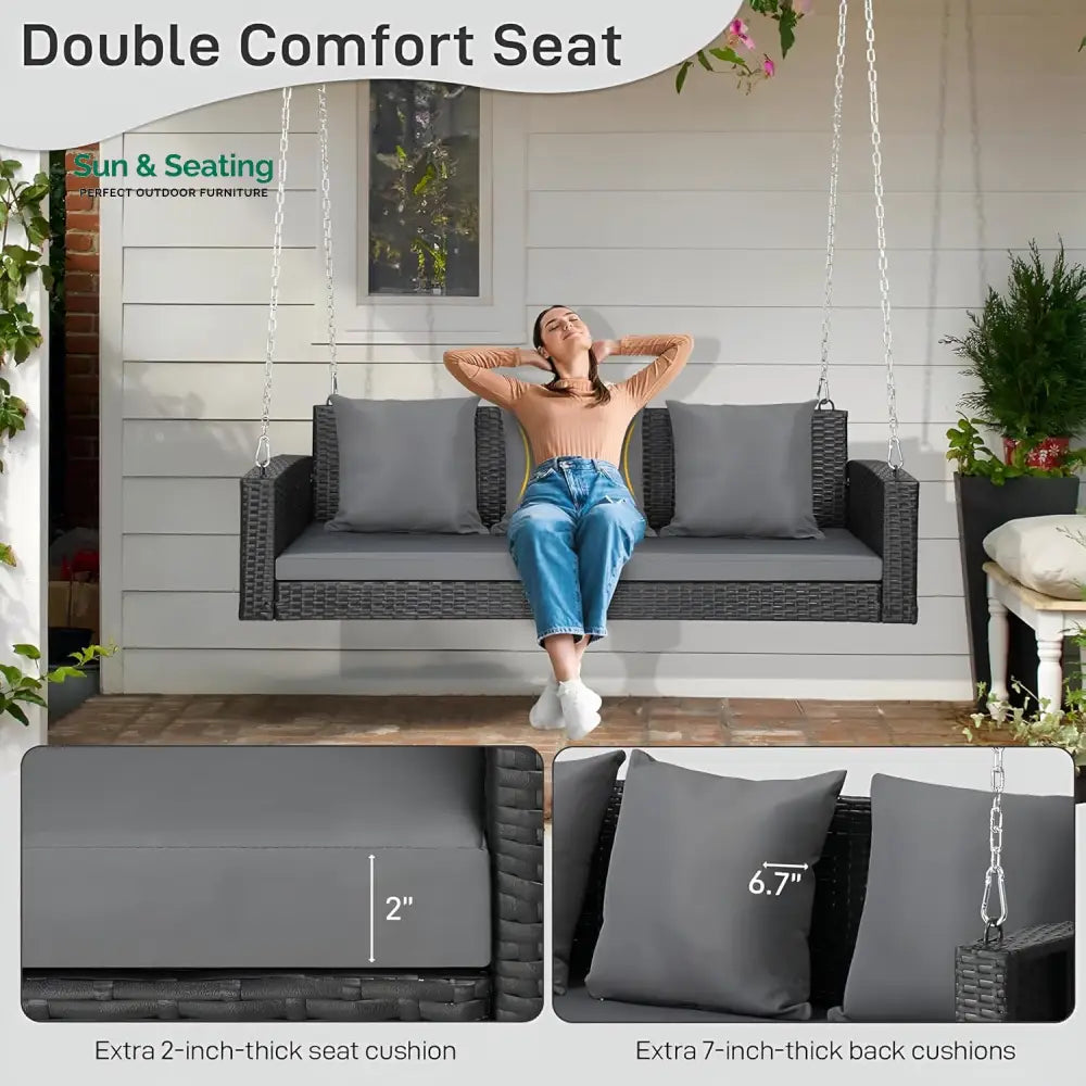 Vito Three Seater Hanging Swing Without Stand For Balcony Garden Swing (Black) Swings