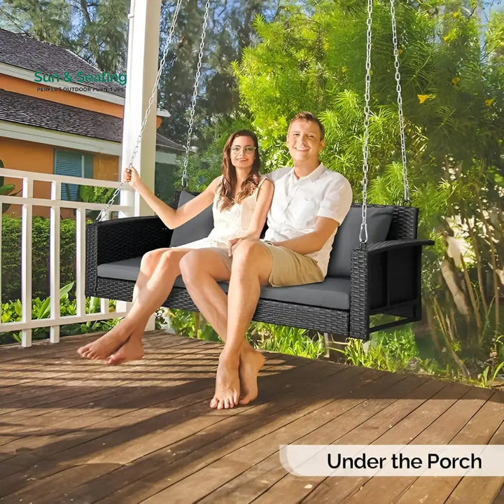 Vito Three Seater Hanging Swing Without Stand For Balcony Garden Swing (Black) Swings