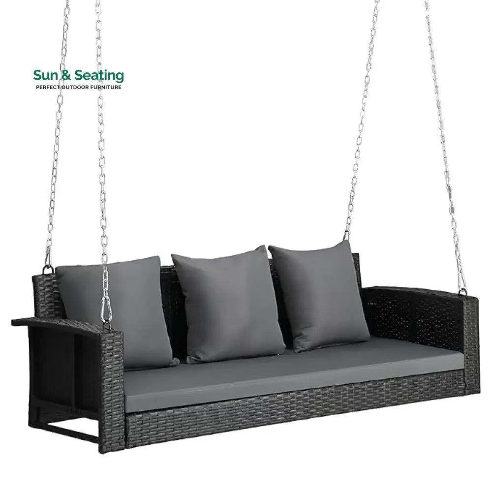 Vito Three Seater Hanging Swing Without Stand For Balcony Garden Swing (Black) Swings