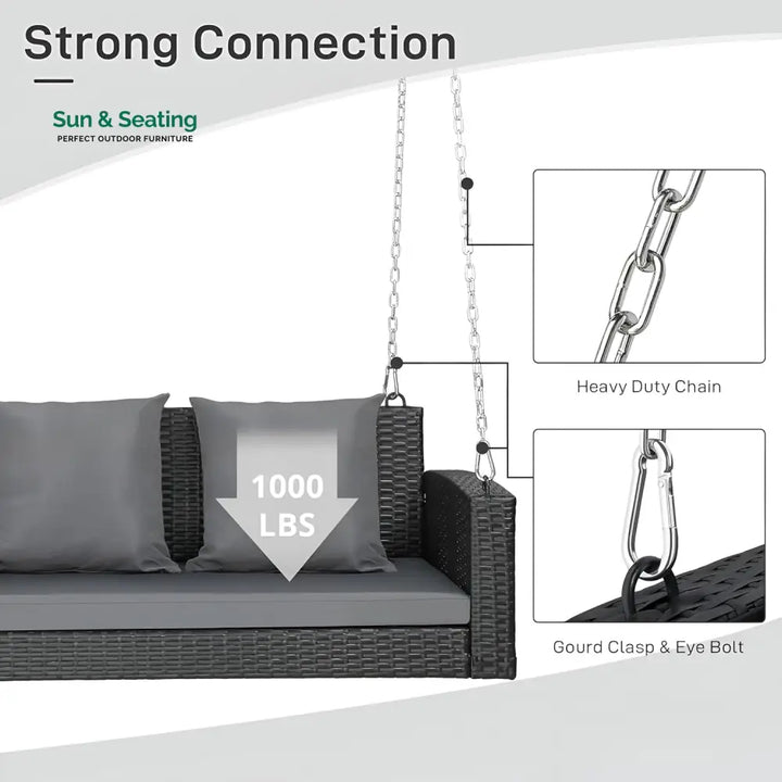 Vito Three Seater Hanging Swing Without Stand For Balcony Garden Swing (Black) Swings