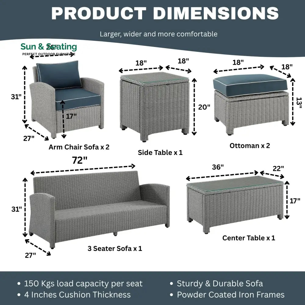Vittoria 7 Piece Outdoor Wicker Conversation Furniture Set Sofa Set