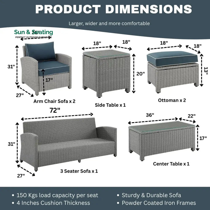 Vittoria 7 Piece Outdoor Wicker Conversation Furniture Set Sofa Set