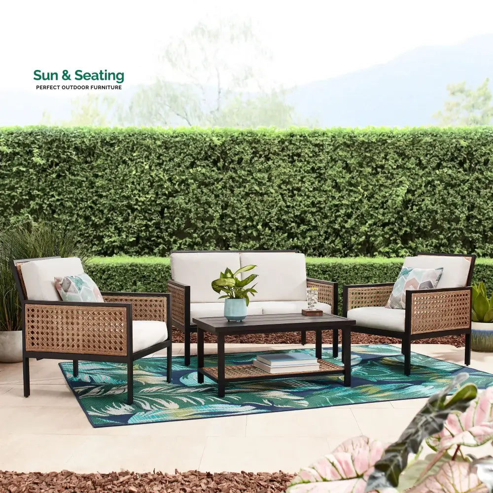 Vizoly Outdoor Garden Balcony Sofa Set 2 Seater 2 Single seater and 1 Center Table Set (Brown) Sofa Sets