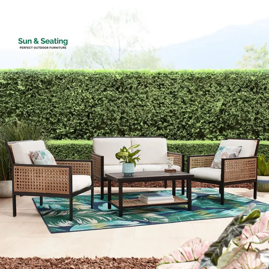 Vizoly Outdoor Garden Balcony Sofa Set 2 Seater 2 Single seater and 1 Center Table Set (Brown) Sofa Sets