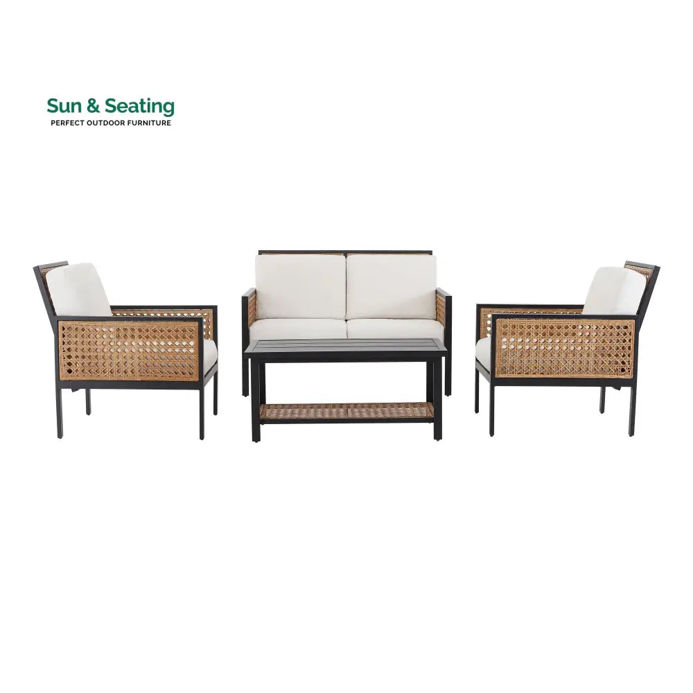 Vizoly Outdoor Garden Balcony Sofa Set 2 Seater 2 Single seater and 1 Center Table Set (Brown) Sofa Sets