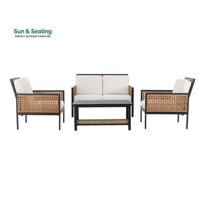 Vizoly Outdoor Garden Balcony Sofa Set 2 Seater 2 Single seater and 1 Center Table Set (Brown) Sofa Sets