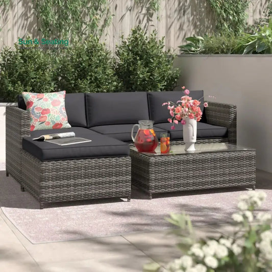 Voigt Outdoor Patio Sofa Set 3 single Seater 1 ottoman and 1 Center Table Set (Black) Sofa Sets