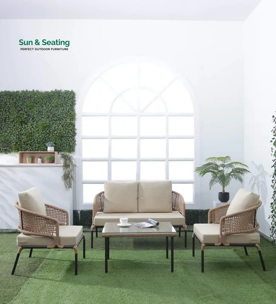 Volker Outdoor Sofa Set 2 Seater 2 Single seater and 1 Center Table (Natural) Braided & Rope Sofa Sets