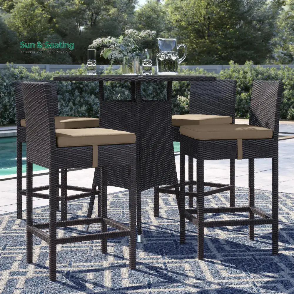 Volta Outdoor Patio Bar Sets 4 Chairs and 1 Table (Dark Brown) Brown Bar Sets