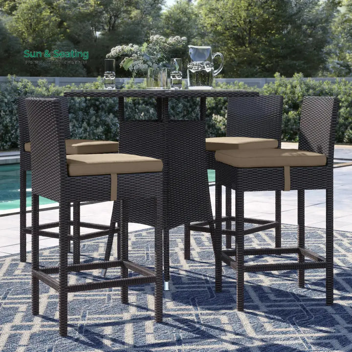 Volta Outdoor Patio Bar Sets 4 Chairs and 1 Table (Dark Brown) Brown Bar Sets