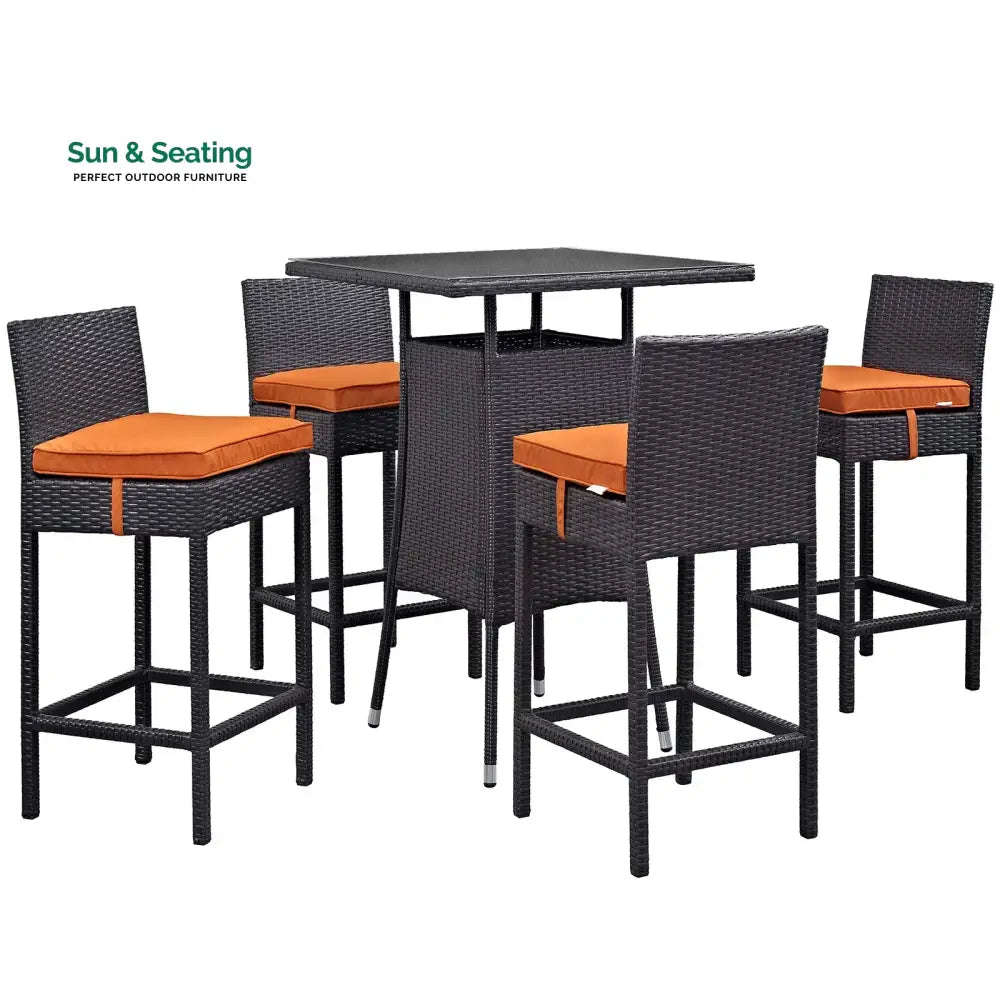Volta Outdoor Patio Bar Sets 4 Chairs and 1 Table (Dark Brown) Bar Sets