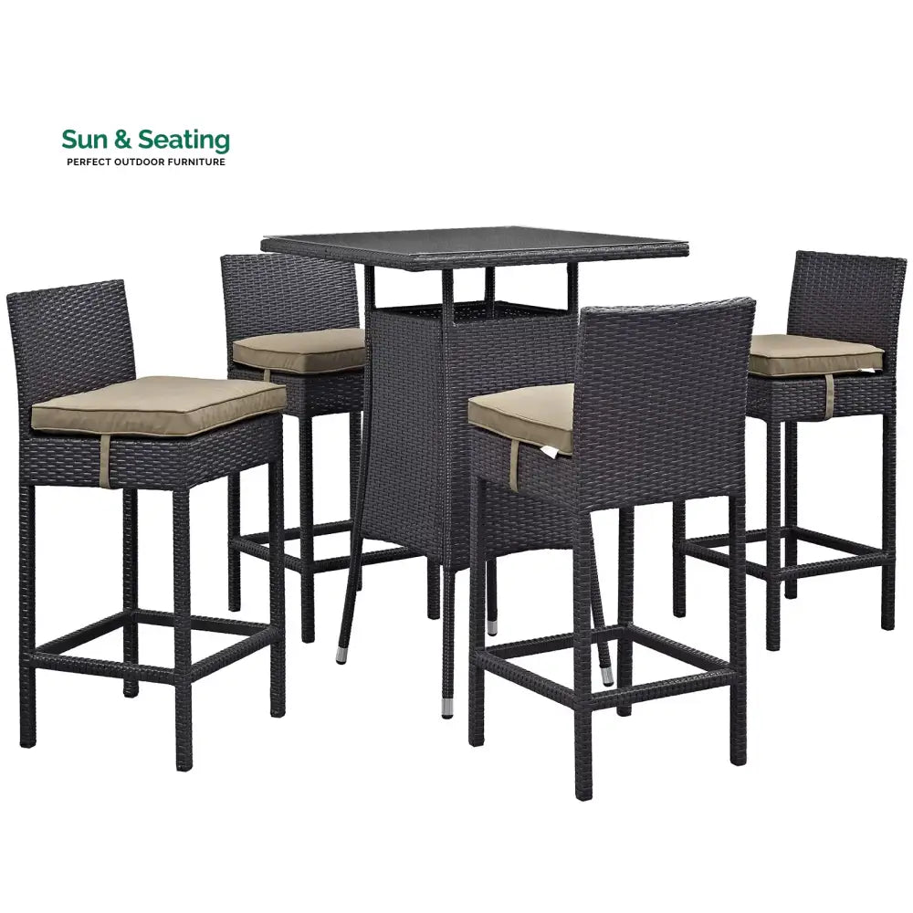 Volta Outdoor Patio Bar Sets 4 Chairs and 1 Table (Dark Brown) Bar Sets