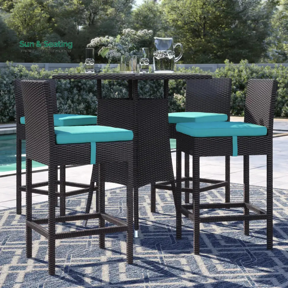 Volta Outdoor Patio Bar Sets 4 Chairs and 1 Table (Dark Brown) Blue Bar Sets