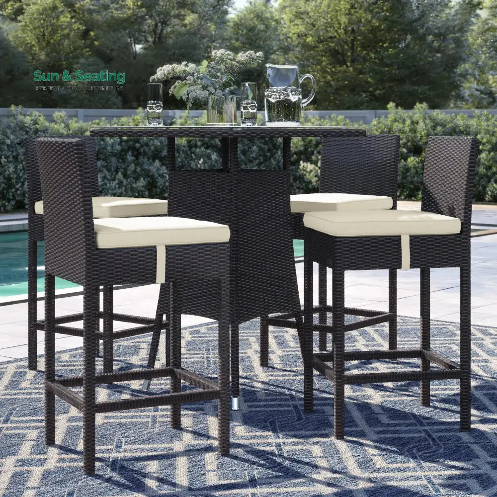 Volta Outdoor Patio Bar Sets 4 Chairs and 1 Table (Dark Brown) Cream Bar Sets