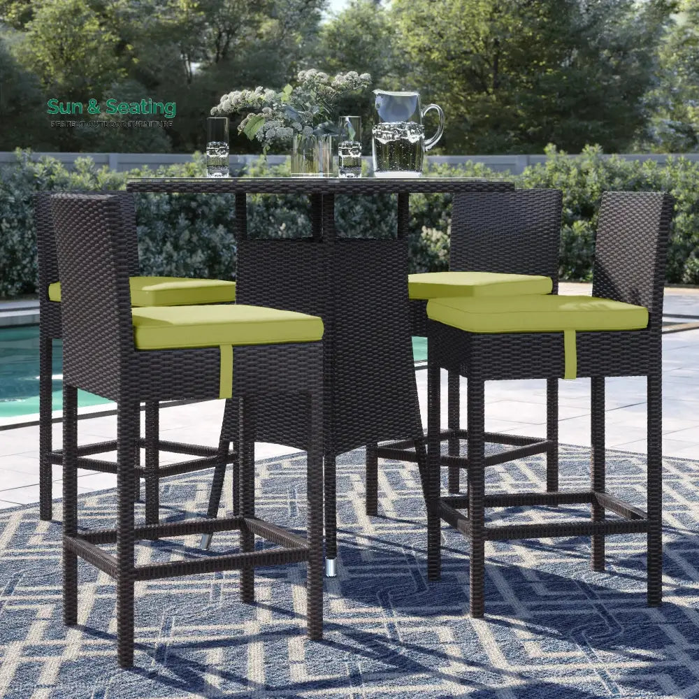 Volta Outdoor Patio Bar Sets 4 Chairs and 1 Table (Dark Brown) Green Bar Sets