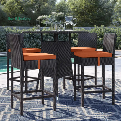 Volta Outdoor Patio Bar Sets 4 Chairs and 1 Table (Dark Brown) Orange Bar Sets