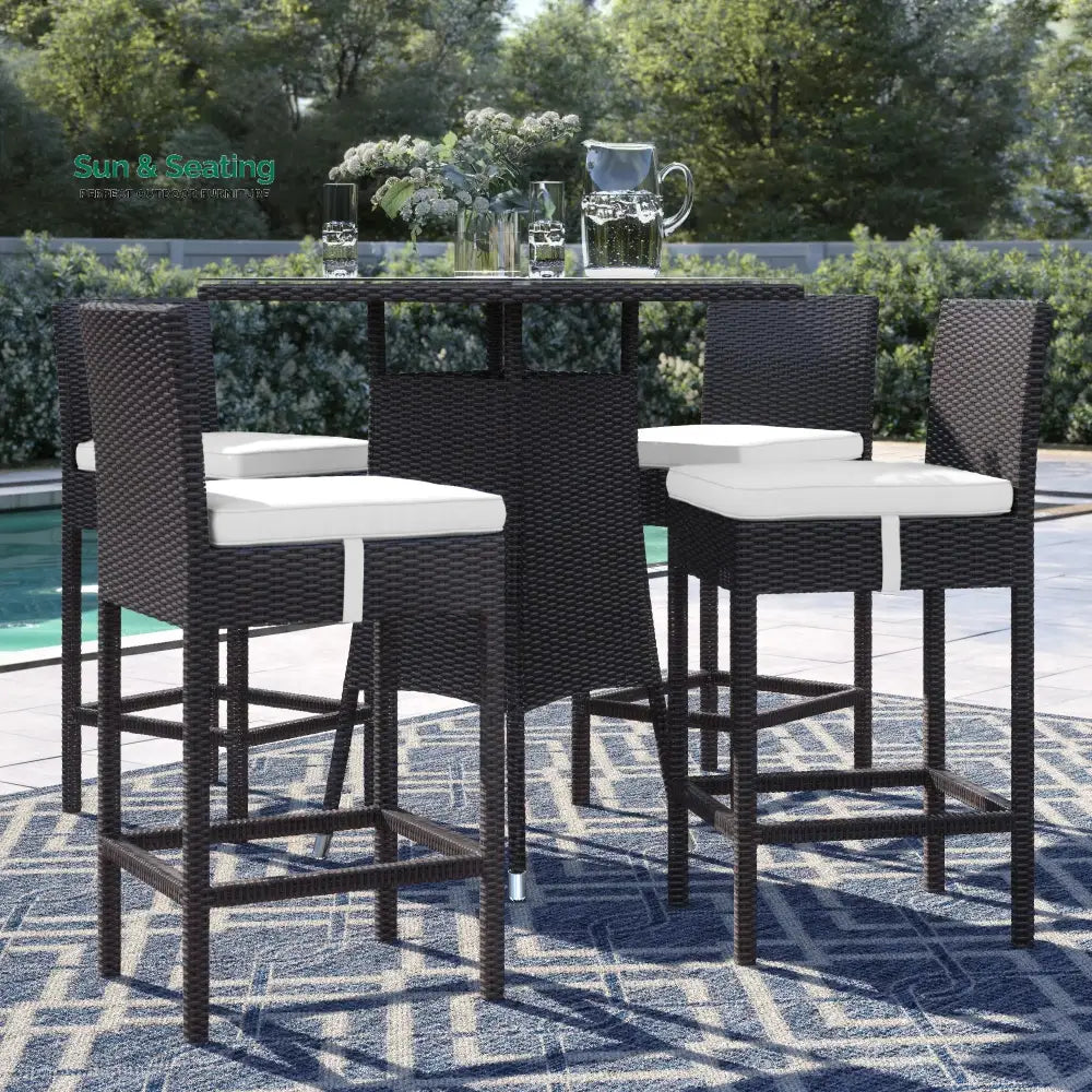 Volta Outdoor Patio Bar Sets 4 Chairs and 1 Table (Dark Brown) White Bar Sets