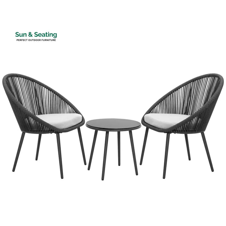 Volta Outdoor Patio Seating Set 2 Chairs and 1 Table Set (Black) Braided &amp; Rope Coffee Table Sets